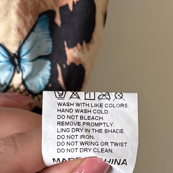 Y2K Leopard & Butterfly Print Lace Black Chemise or Slip Dress Size Small - Picture 6 of 6